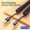 5pcs 66W 6A Fast Charging Type C Cable Spring Telescopic Car Phone Charger USB Cable For Samsung S24 Xiaomi Huawei USB C Cable