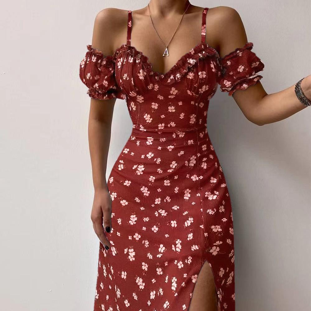 Women's Floral French Midi Dress: Sexy Slim Fit with Adjustable Straps, Available in 5 Colors and Sizes.