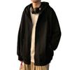 Men Hooded Jacket Zip-up Loose Sweatshirt Jacket Solid Color Casual