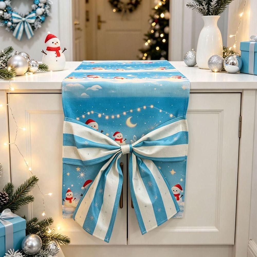 Bows Accents Holiday Table Runner Golden Accents Festive Table Decoration Winter Xmas