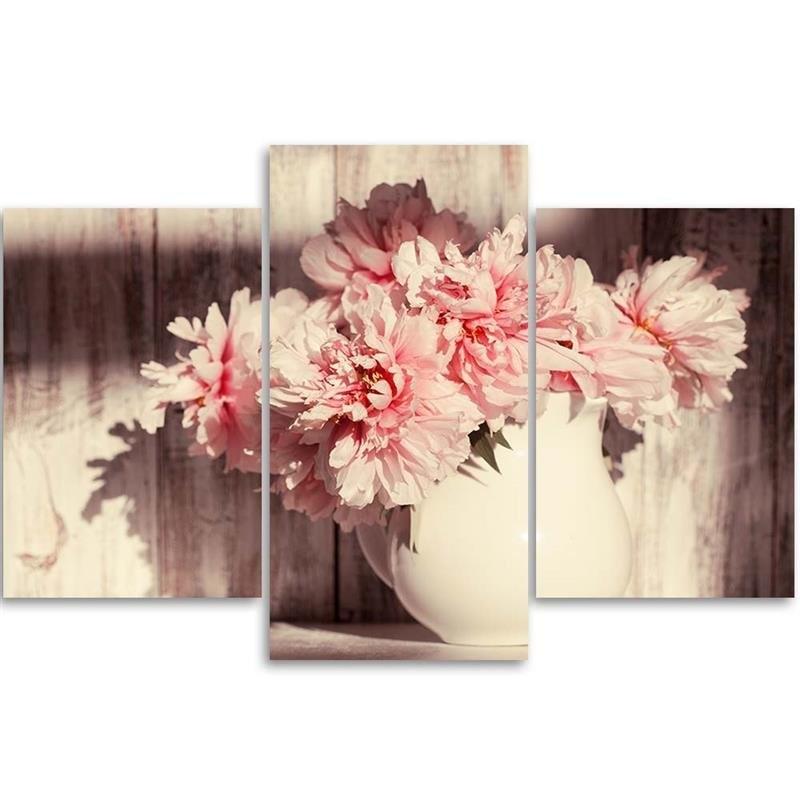 Three Piece Picture Canvas Print Bouquet Vase Vintage
