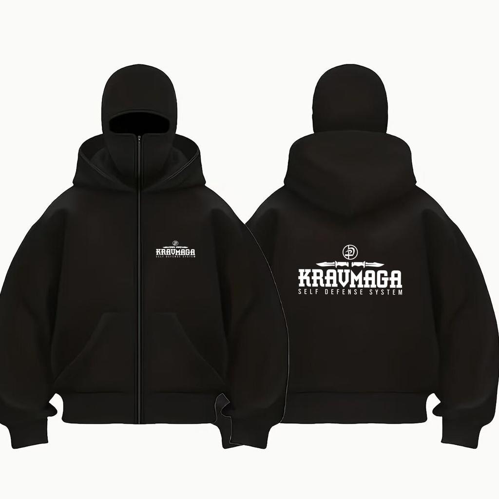 Krav Maga Self - Defense - Inspired, 'Krav Maga' System Logo Design Double Hood Balaclava Men Zip Hoodie Winter Warm
