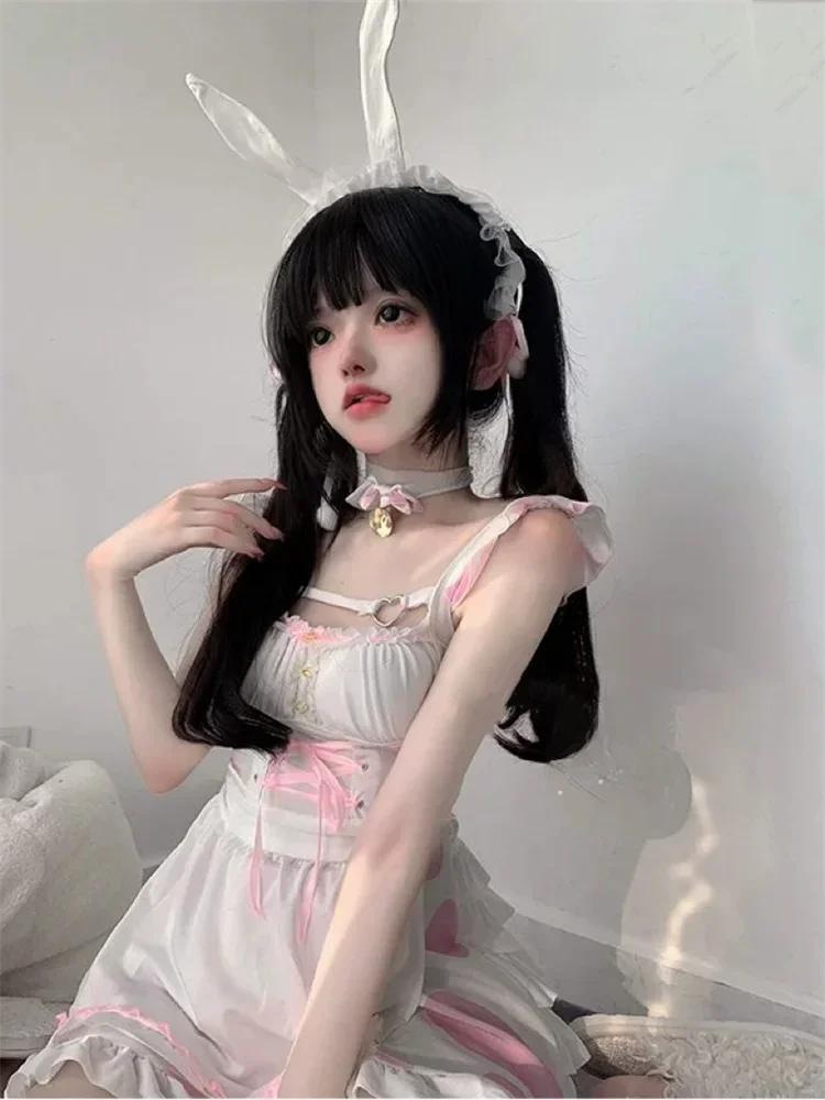 Uniformă Clasică de Servitoare Roz Anul Nou Drăguț Lolita Costume Cosplay Fustă Scurtă Rochie de Vară Y2K Prințesă Fantastic Costum Zână
