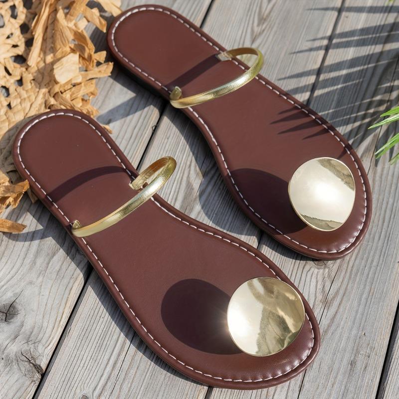 Women's Lightweight Anti-Slip Flat Sandals - Slip-On Thong Design with Faux Cover Upper & Rubber Sole, Open-Toe Casual Beach Vacation Shoes