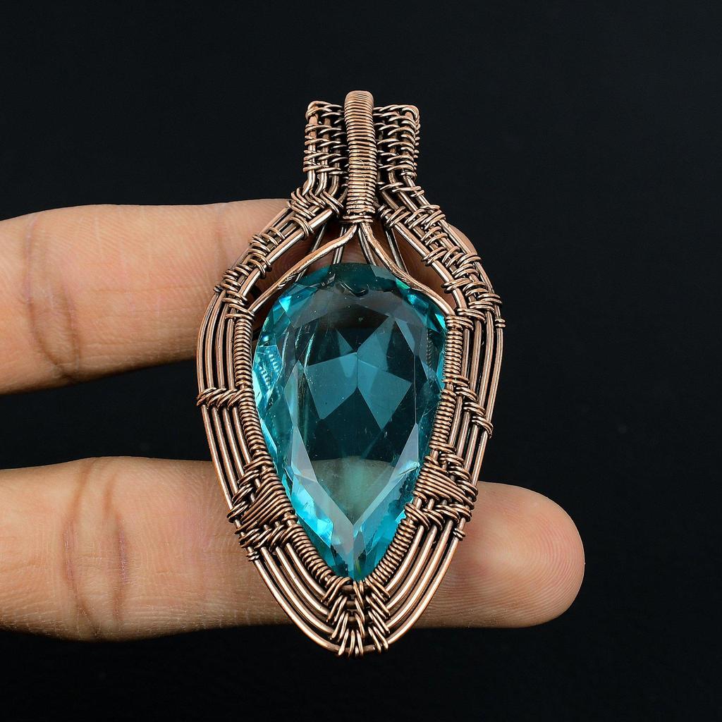 Blå Topaz anheng, 925 solid sterlingsølv edelstenssmykker, håndlaget anheng, til Thanksgiving