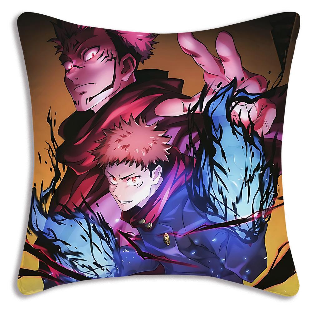 Hot Anime Jujutsu Kaisen Pillow Covers Cartoon Sofa Decorative Home Double-Sided Printing Short Plush Cute Cushion Cover