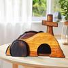 Easter Empty Tomb Scene with Cross Decor Statue Wooden Nativity Set Jesus Decorations Catholic He is Risen for Home 4PCS Empty