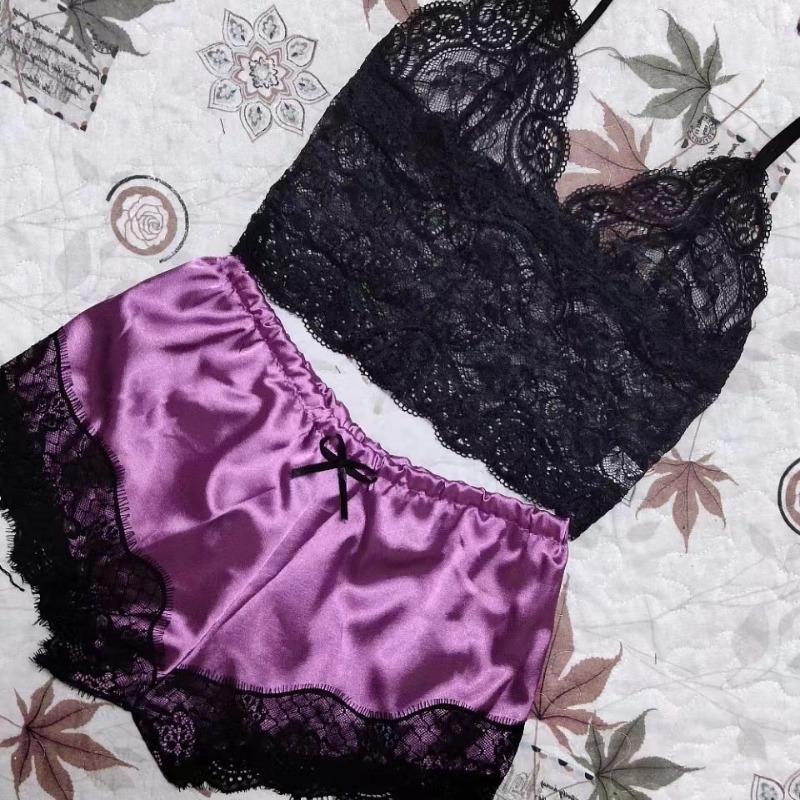 Pajama Sets Sexy Pajamas for Women 2 Pieces Top Shorts Set Sleepwear Clothes Lace Pajamas Underwear Lingerie