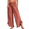 Women Casual Pants Pleated Elastic High Waist Wide Leg Long Trousers with Pockets Ruffle