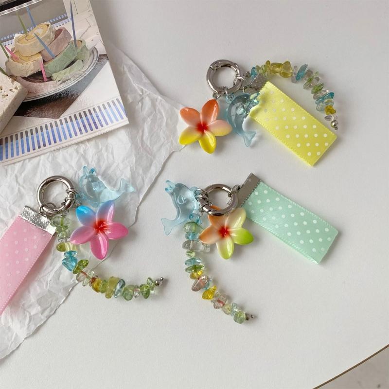 Lightweight And Stylish Dolphin Keychain With Egg Flower And Dot Design Key Accessory For Everyday Carry Items