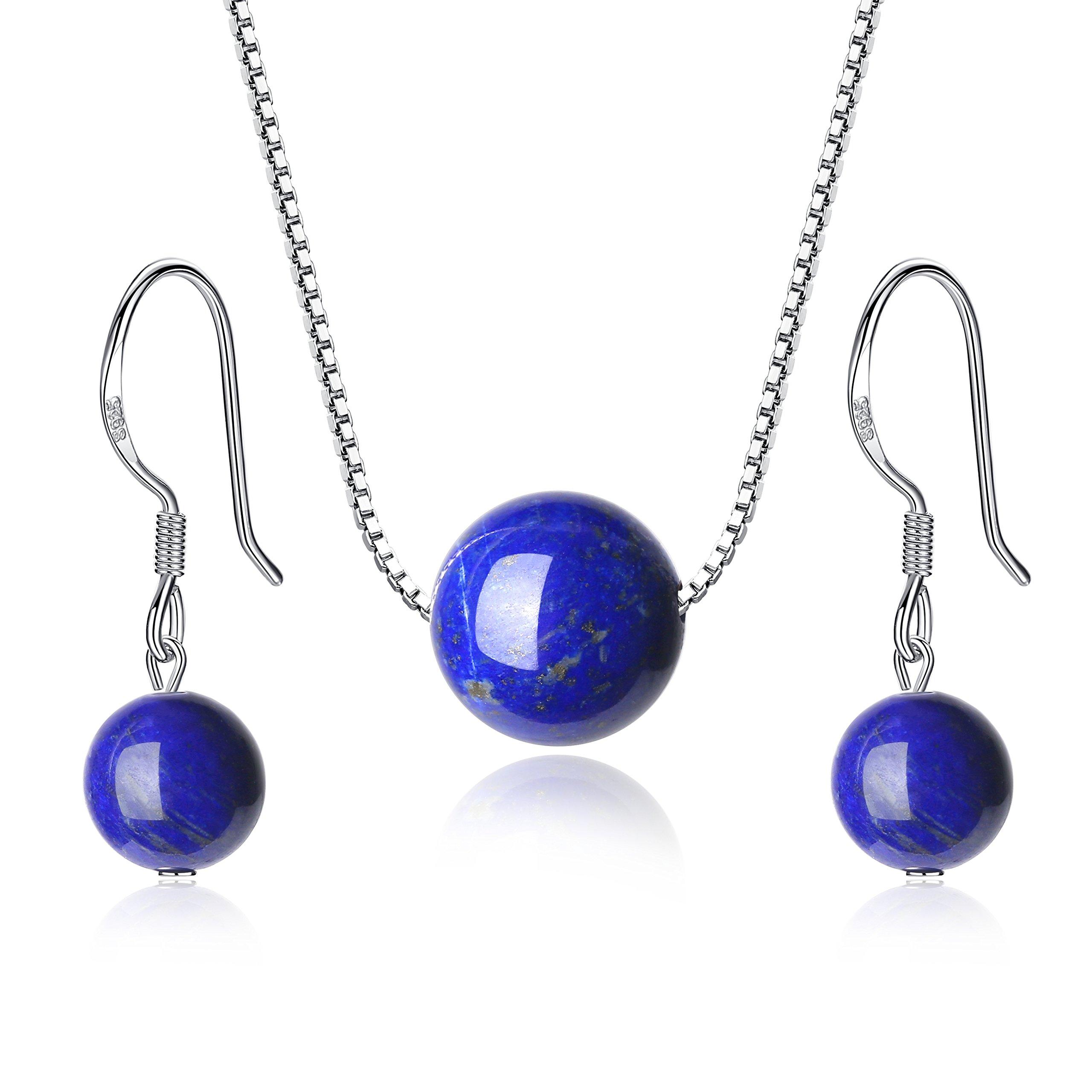 [KOAI] Lapis Lazuli Jewelry Set, December Birthstone, Threaded Drop Earrings, Lucky Charm Power Stone Earrings, Pendant, 925 Sterling Silver, Women s