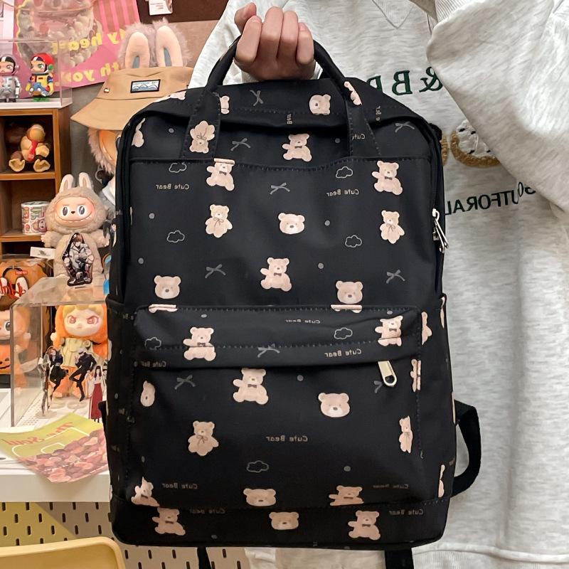 Schoolbag Cartoon Cute Bear Backpack Female Japanese Large Capacity Anti-splashing Computer Bag Casual Handbag Travel Tide