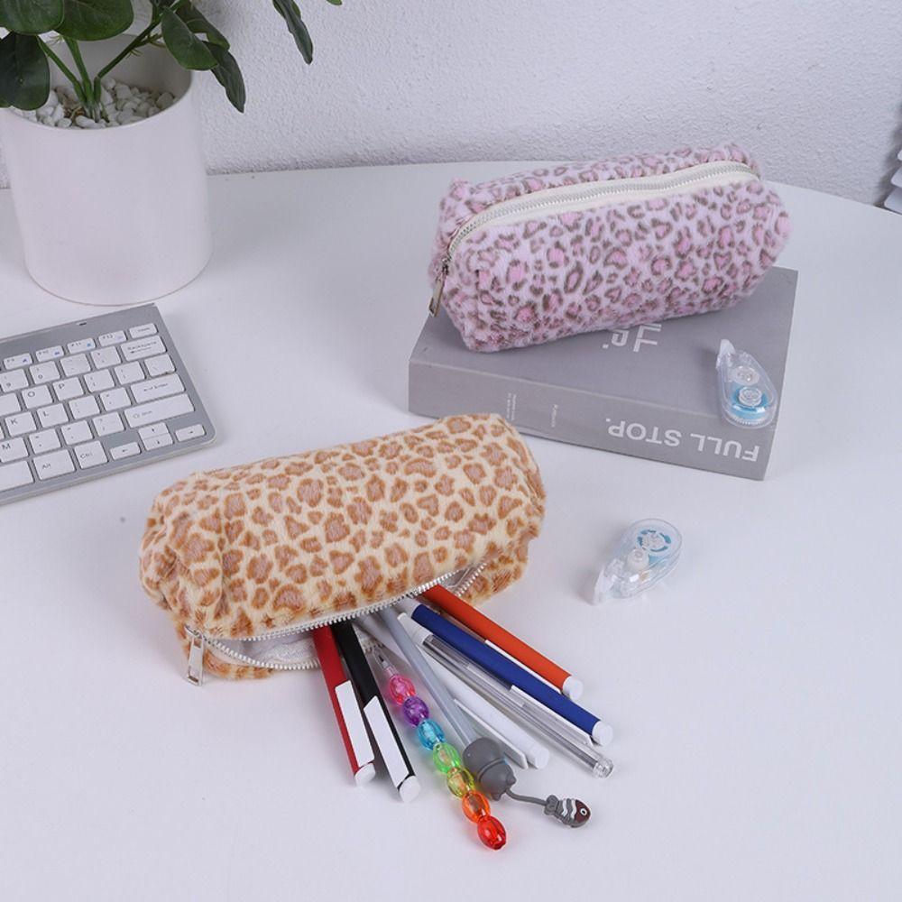 Leopard Printted Pattern Pen Bag Plush Pen Box High Quality Stationery Organizer  School Office