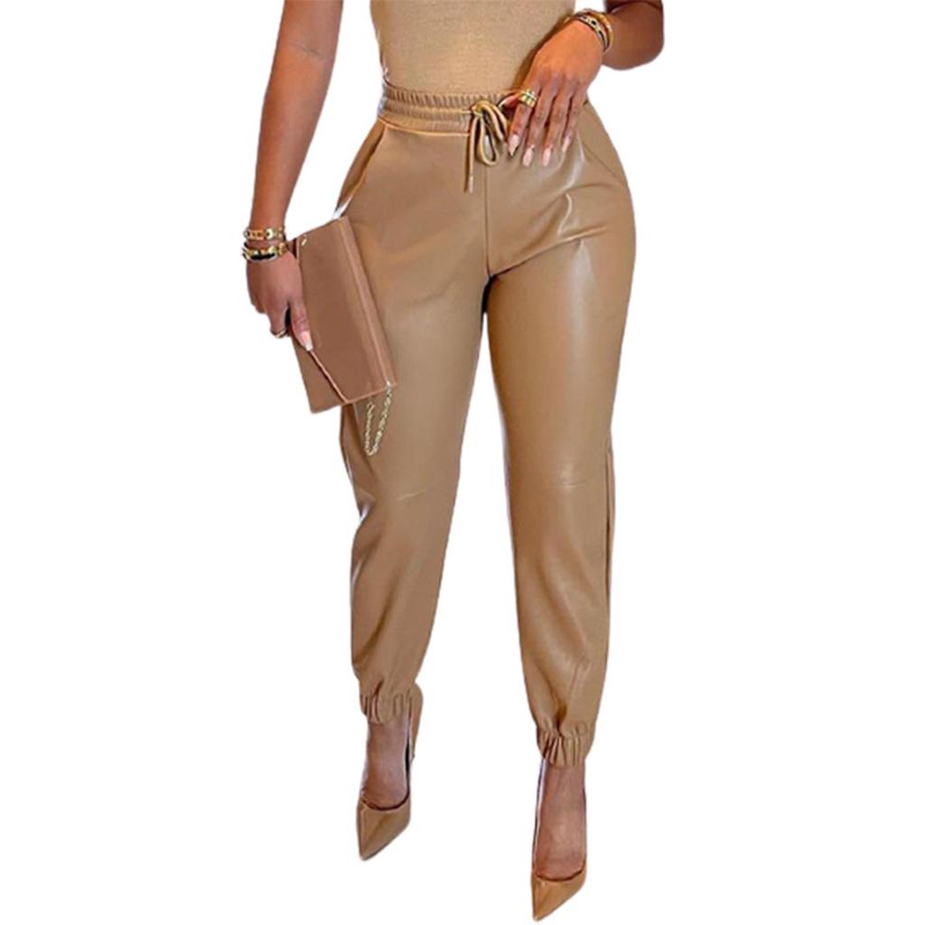 Damen Sommer Vintage Farbe Kordelzug Tasche Lässig Mode Gerafft Fuß Lederhose