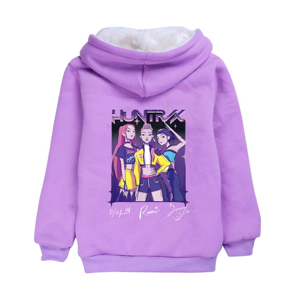 

5022 Autumn Winter Velvet Kids Girls Kpop Zoey Mira Rumi Print Long Sleeves Warm Jacket 160cm