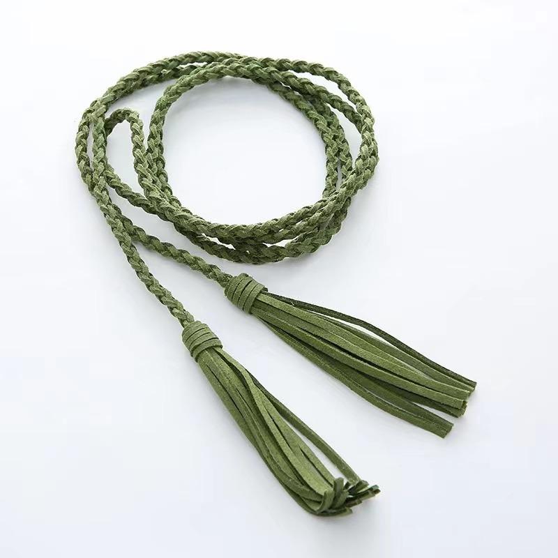Leather Designer Braid Waist Belt With Tassel