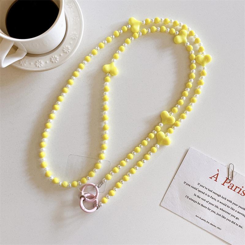 Korean Style Sweet Girl Colorful Heart Handmade Beaded Phone Case Long Chain Strap Crossbody Internet Celebrity New Chain
