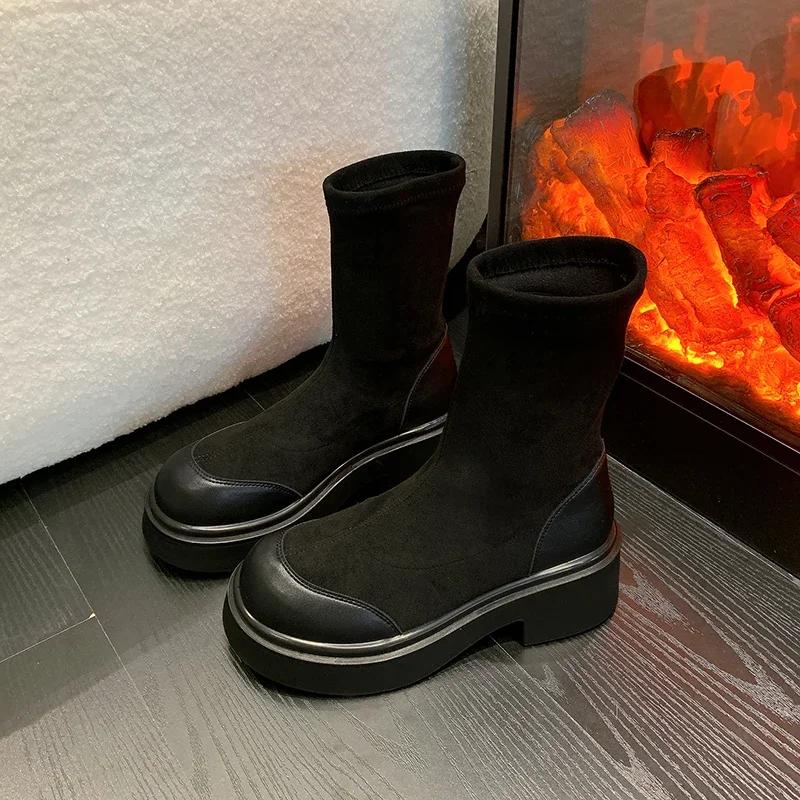 SyfIyno NEW Comfy High Brand Women's Shoes Women's Boots Mid-Calf Boots Round Toe Low Heel Short Leg Women's Fashion Boots