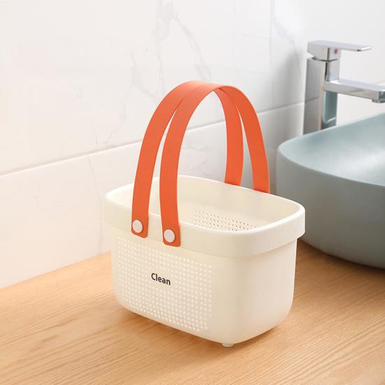 Bath Storage Basket with Handle Load Bearing Ventilation Holes Stable Bottom Easy Access Hollow Out Shampoo Toiletry Bath Basket Home Supply