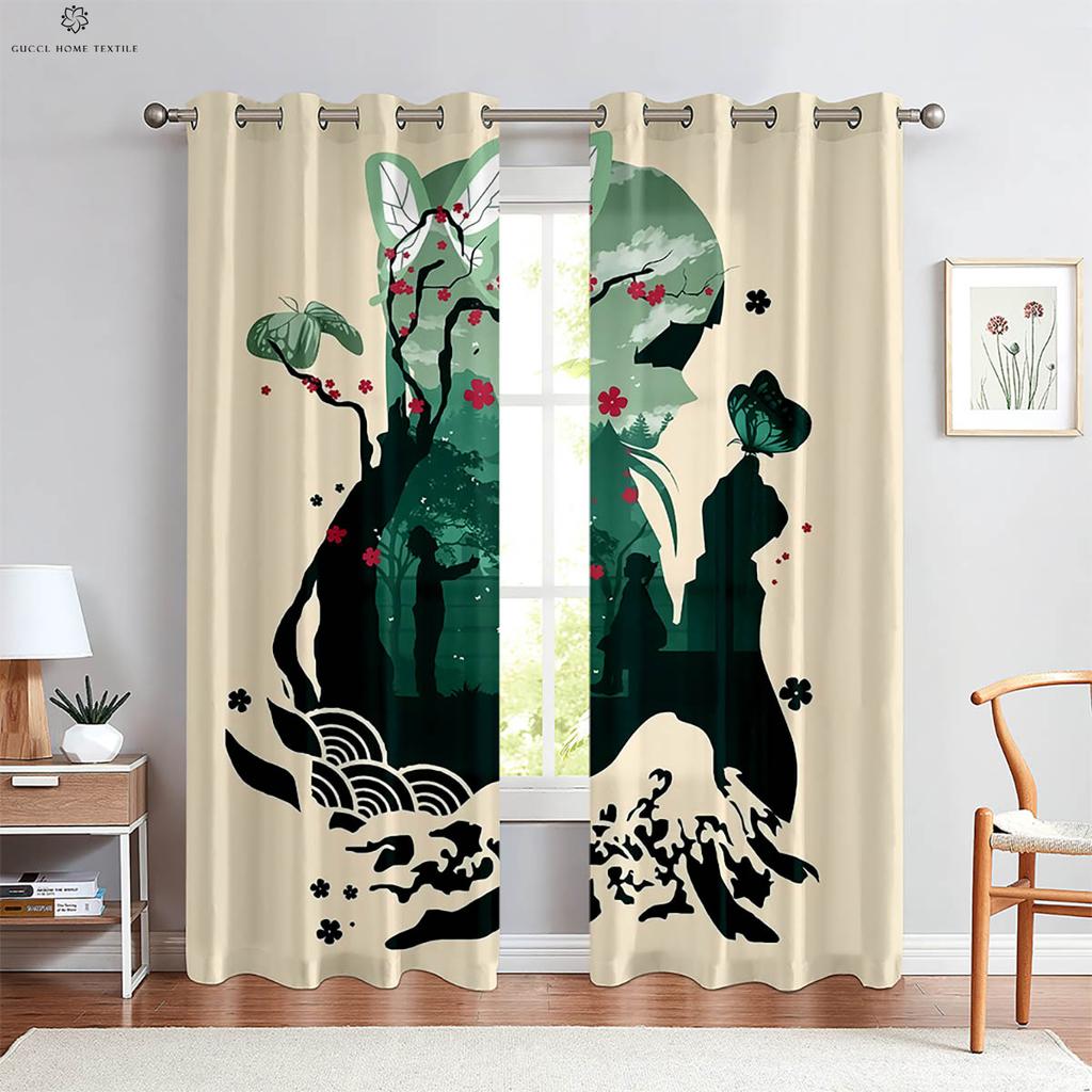 Anime Cartoon Girl Japanese Comic Print Curtains, Children's Room, Dormitory, Living Room, Study, Decorative, 2 Pcs