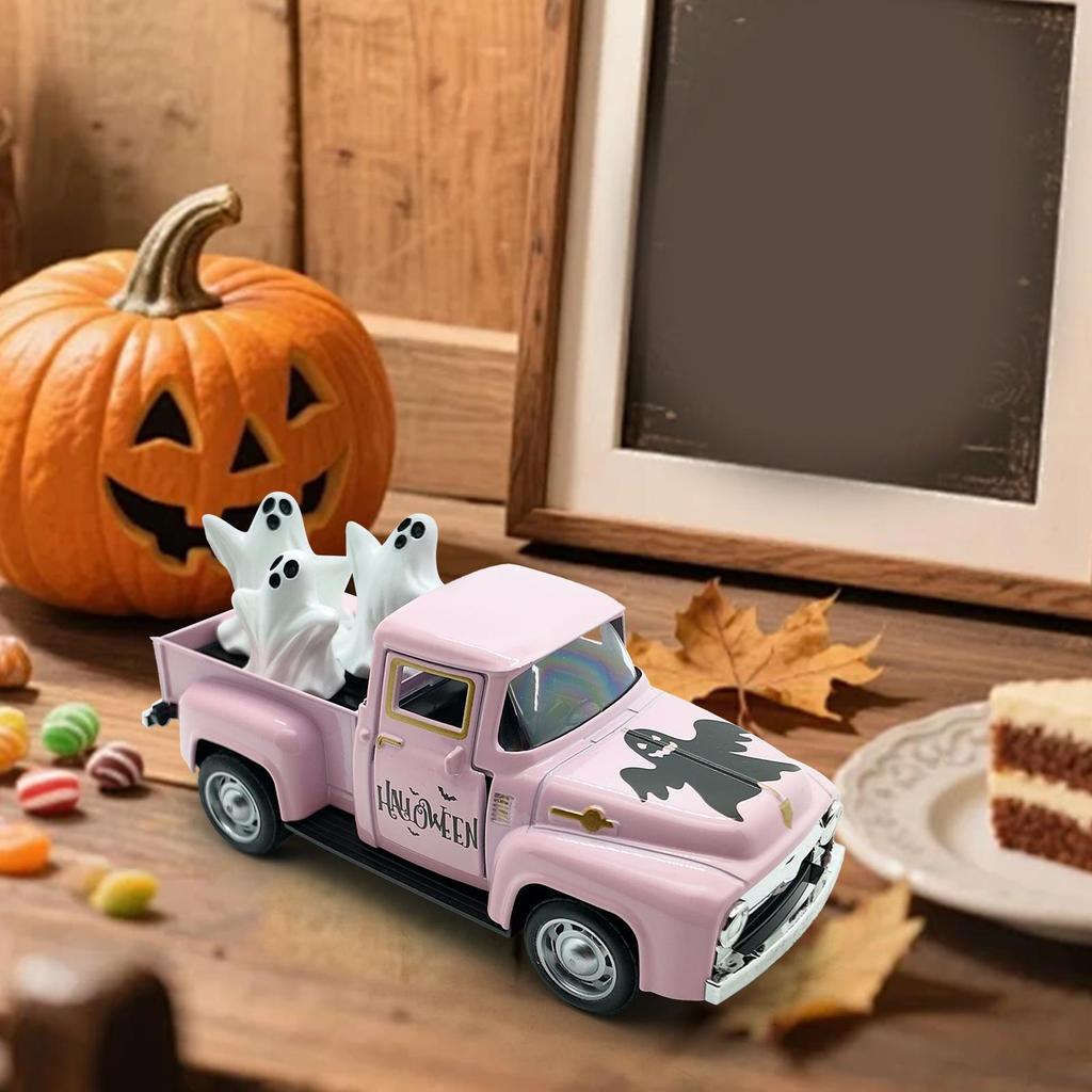 Halloween Ghost Decor Mini Cute Farmhouse Decor Funny Truck Ghost Desktop Figurine For Halloween Showcase Entryway Classroom