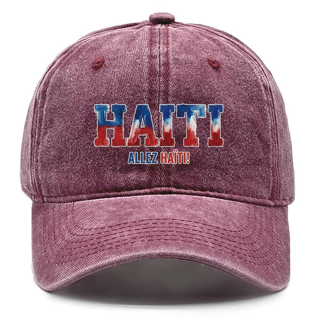 "HAITI" "ALLEZ HAITI" Flag Printed Sun Hat , Adjustable Baseball Cap Inelastic Sporting All-season Solid Color Sun Hat