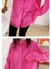 Rose Red Cotton Long-Sleeve Women's Shirt: Loose Fit, Slimming, Fashionable, Skin-Brightening - 2026 Spring Collection, Perfect for Commuting.