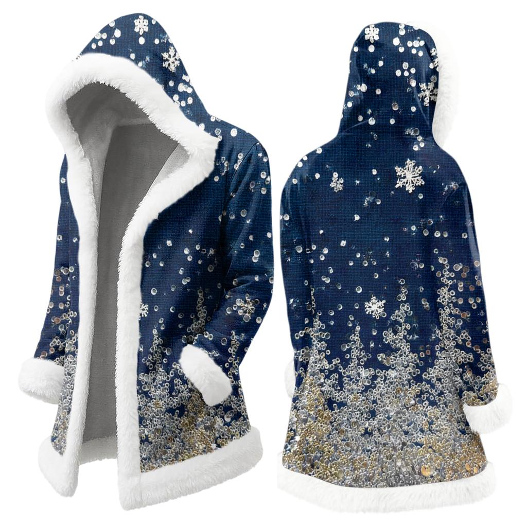 Men's Christmas Long Hooded Cardigan With Pockets Warm Jacket