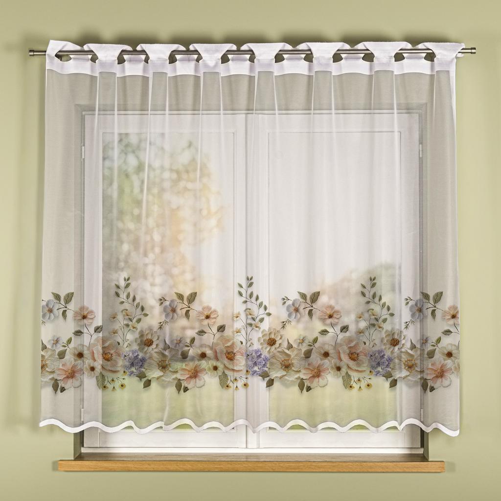 Flowers With Embroidery Effect Ready-Made Jacquard White Curtain With Flowers 250X160 Cm