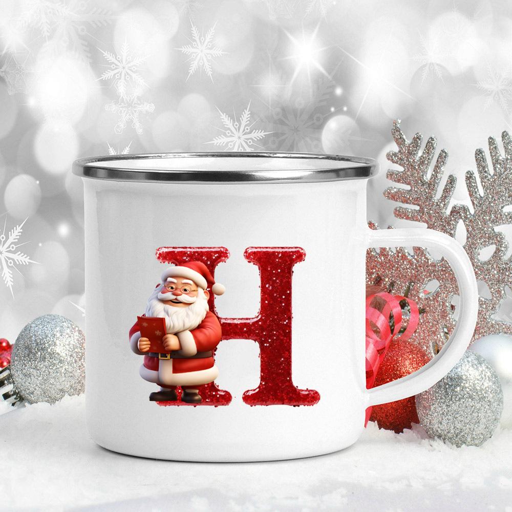 26 Letter Santa Claus Printed Enamel Cup Milk Juiice Coffee Cup Mug Best Christmas Gift For Family Friends