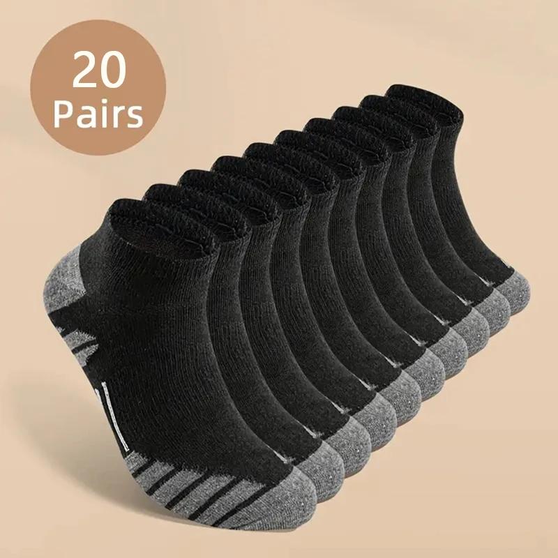 20 Pairs of Cool Men's Black and White Cotton Socks Set  Men's Solid Color Breathable Sports Running Oversized Men's Socks