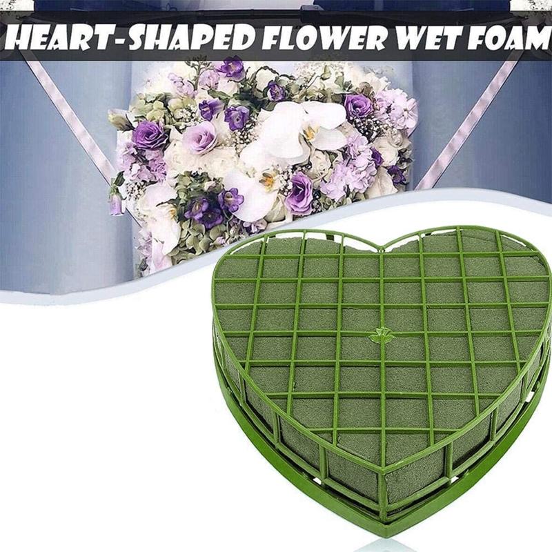 Wedding Car Heart Shape Flower Foam Cage Box with Suction Cup Green Styrofoam Wet Floral Block Artificial Mud Florist Party