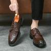 Fashion British Style Brown Men's Leather Casual Shoes Interview Business Formal Shoes Anti Slip Lace Up Men's Banquet Wedding Shoes