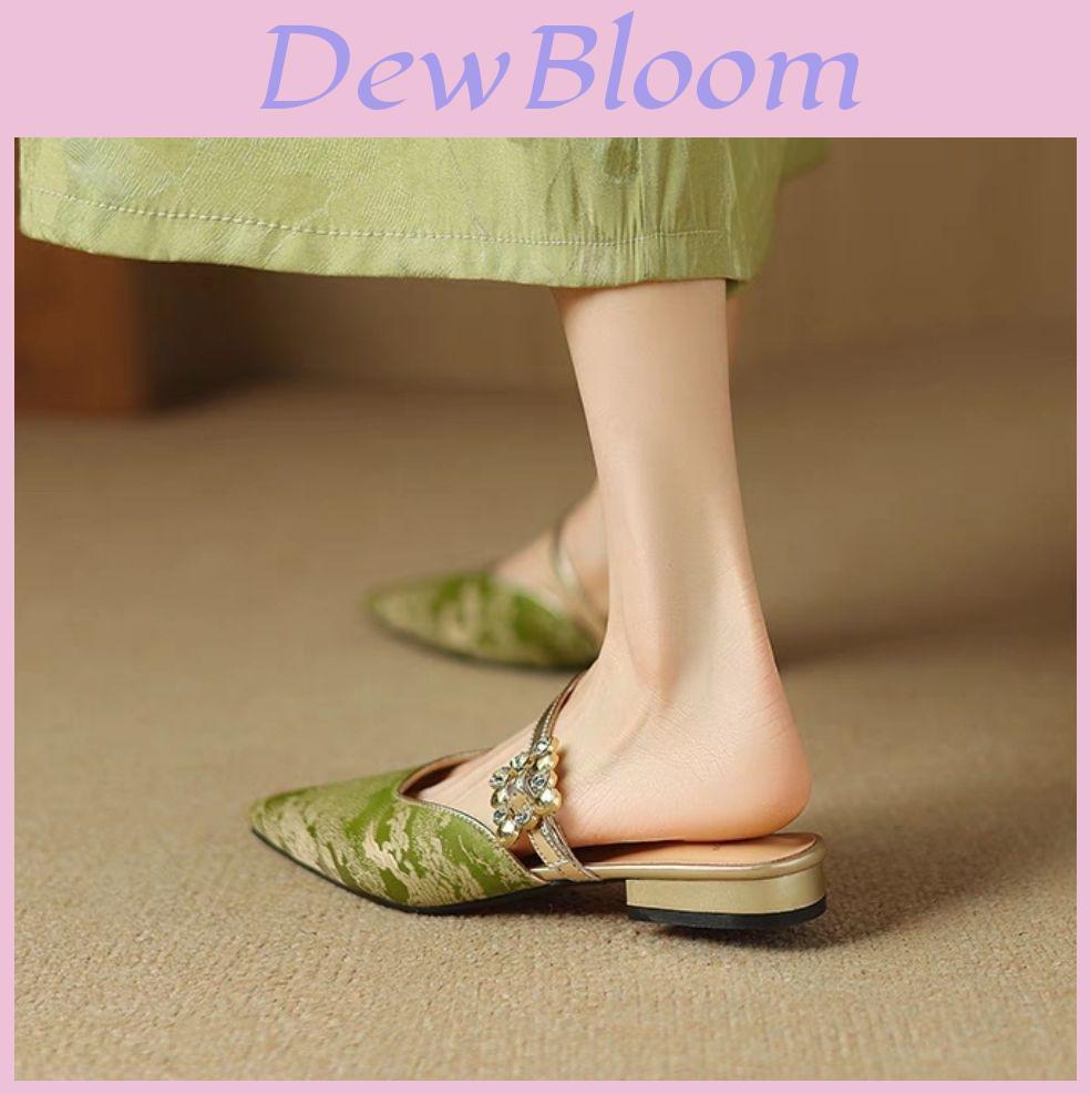 Chinese Style Textured Water Drill Flat Sandals With Jacquard Design For Adult Casual Wear