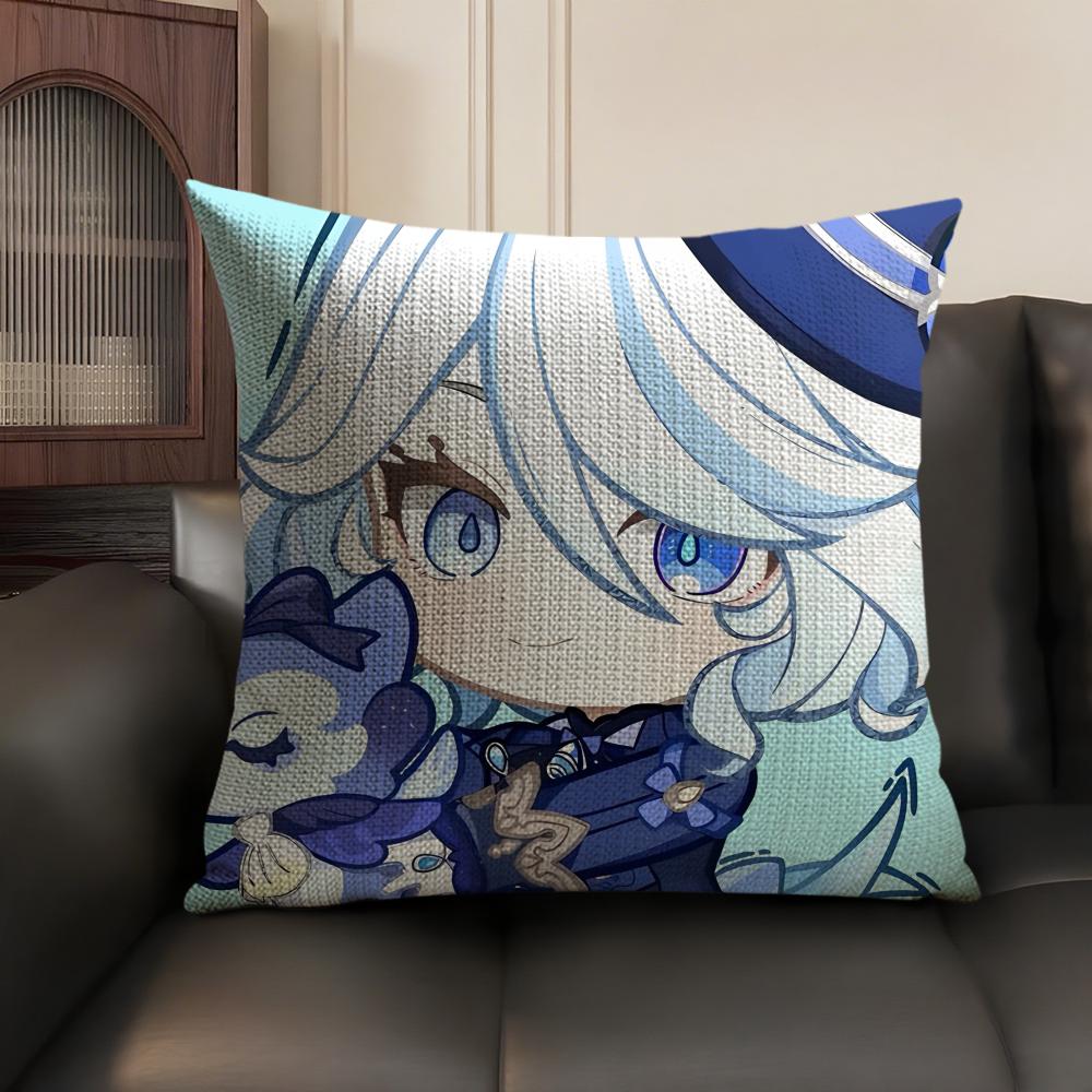 Furina Cute Genshin Impact Cushion Cover Natural Linen Organic Fabric Double-Sided Printing Sofa Home Decor Gift Pillow Case