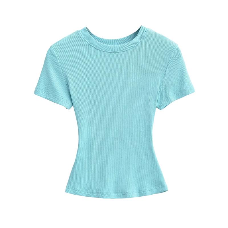 Pure Desire Women's Spicy Girl Round Neck Ribbed Summer T-Shirt
