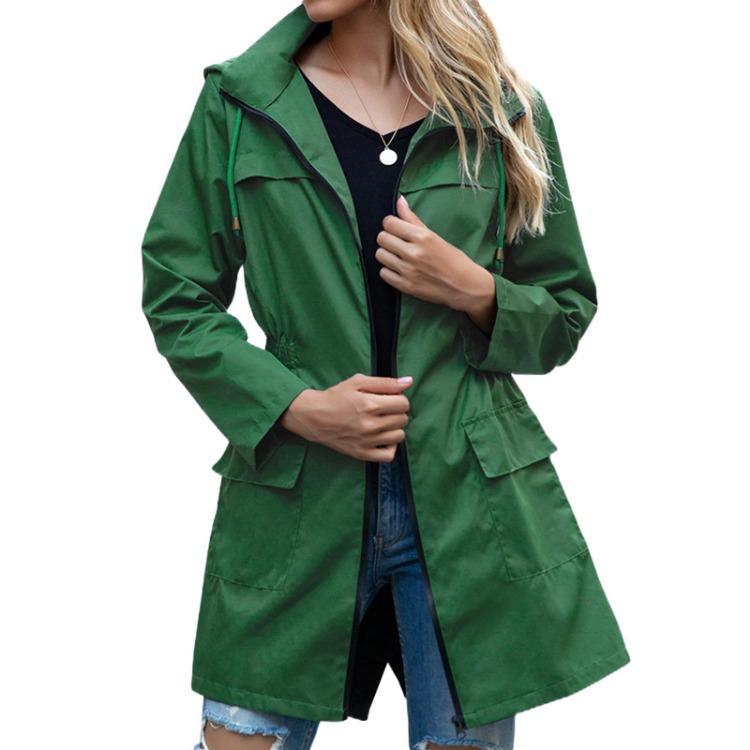 Lightweight Waterproof Windproof Rain Jacket with Hood for Women Outdoor Active Trench Raincoat Windbreaker S зелёный