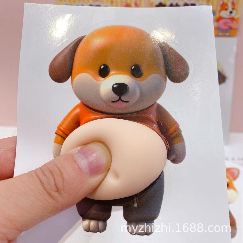 Malý pes Velké břicho Štípací zábava Roztomilý Kreativní Hračky na odbourání stresu Malý tlustý pes Diesel Nálepka na autonehodu Velkoobchod