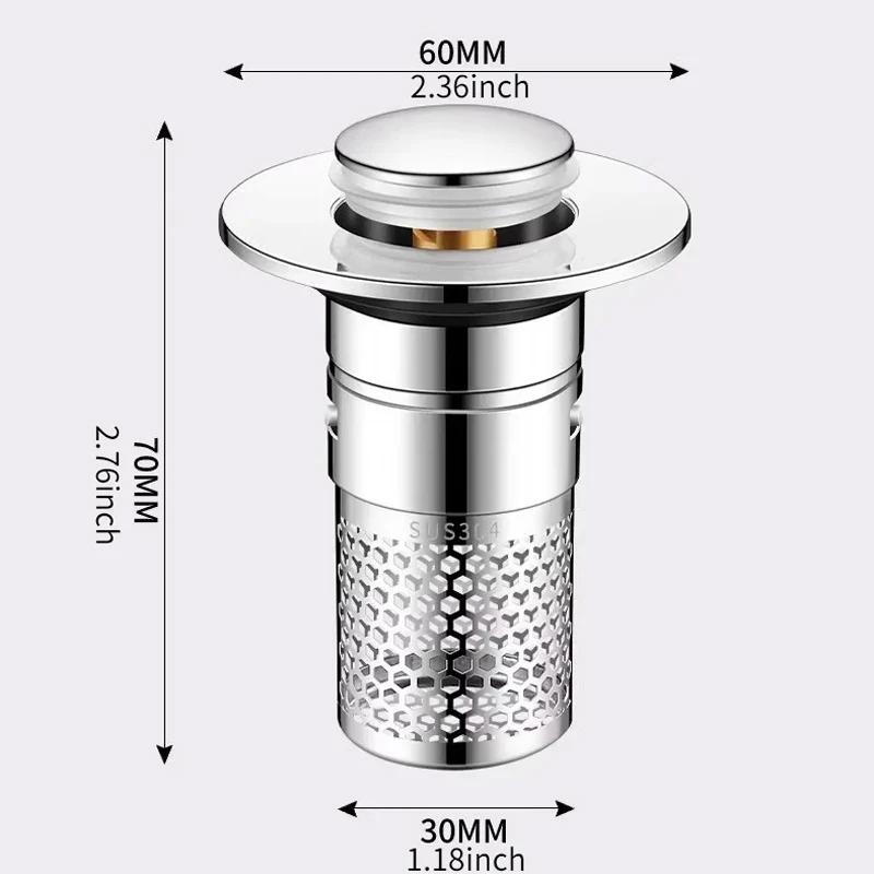 1PCS Universal Rebound Drain Plug Filter Metal Basin Pop-up Sink Filter with Hair Catcher Bathroom Sink Drain Stopper
