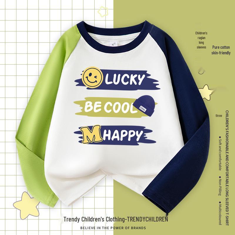 

Детская модная осенняя хлопковая футболка реглан с длинным рукавом 130 cm