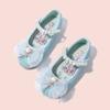 Sapatos de couro infantis femininos primavera e outono novos sapatos de princesa sapatos de princesa Frozen lantejoulas rosa e azul velcro sapatos baixos