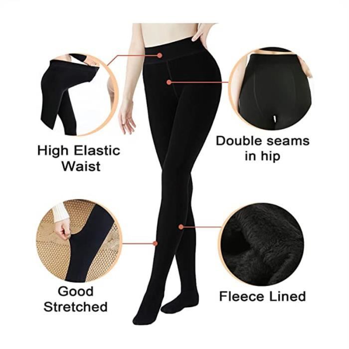 2PCS Femmes Nude Jambes Polaire Chaud Extensible Collant en Molleton Résistant Bas Beige Leggings Taille Haute Imperméable(L-XL)