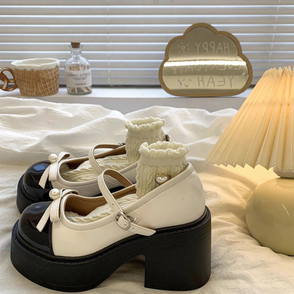 With skirt French round head small fragrant Mary Jane single shoes platform thick heel high heels women's new summer