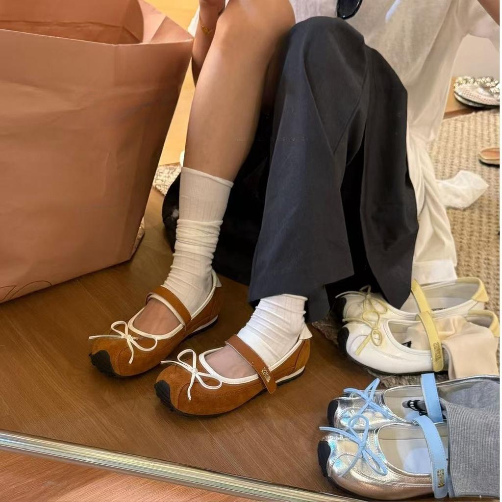 Miyou women's shoes "roaming in midsummer" Mary Jane small single shoes 4cm contrasting color bow mium series niche trendy shoes