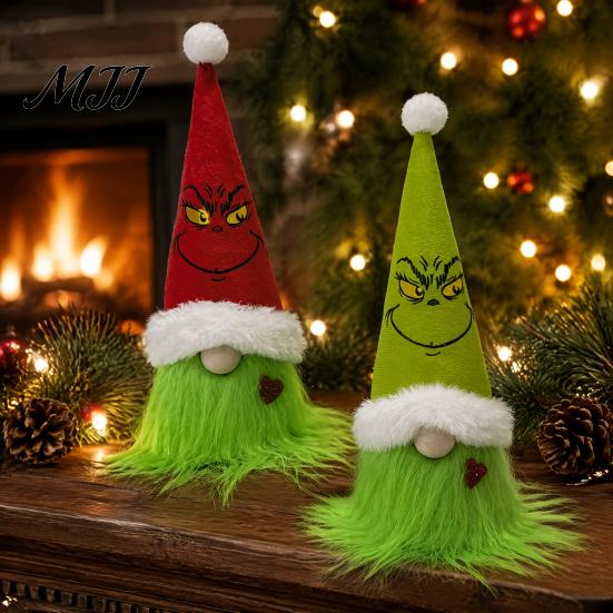 Front Wall Festive Hanging Decor Christmas Tree Green Haired Plush Ornament, Stuffed Animal Doll Dwarf Garden Holiday Accents Figurine, Party Supplies