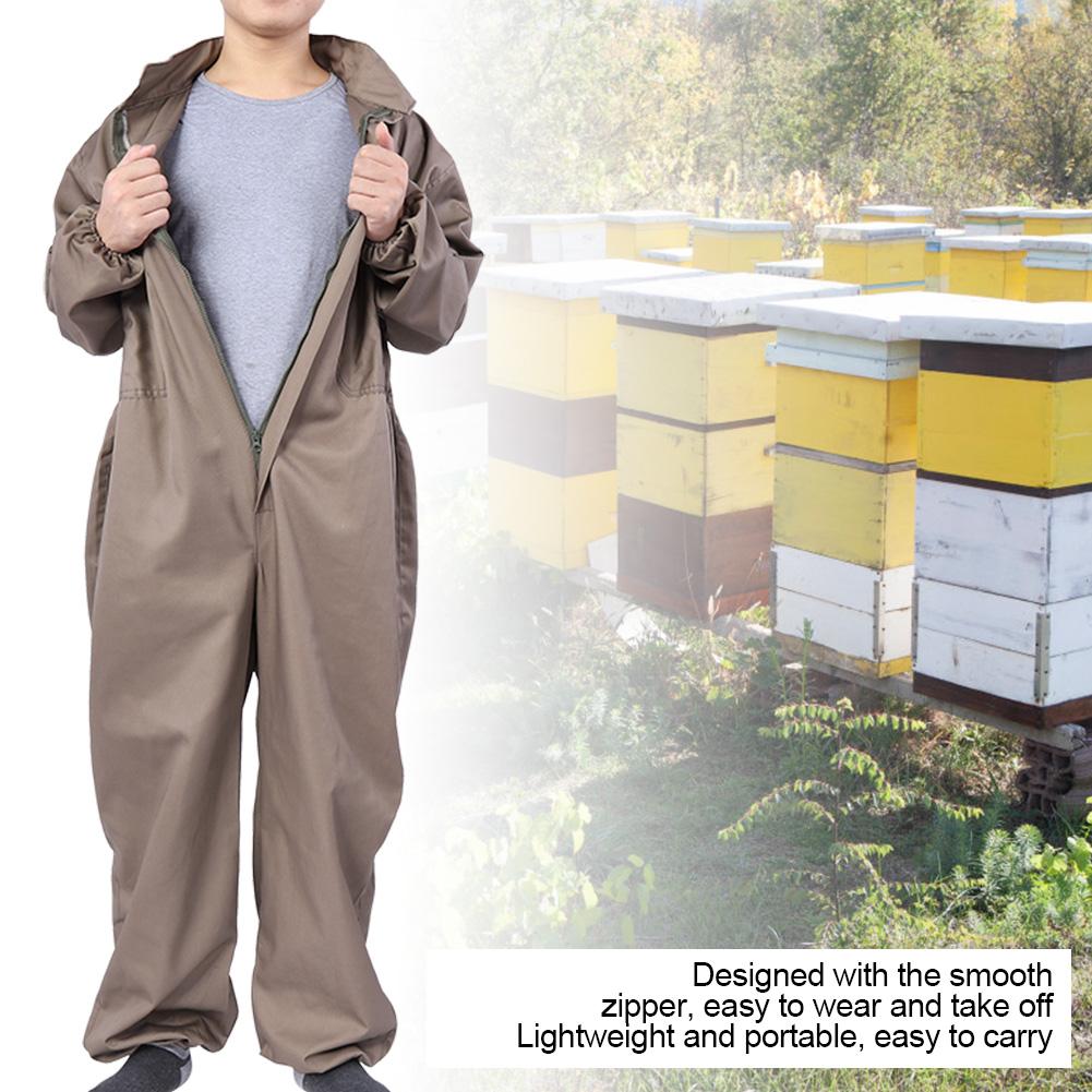 Cotton Zippered Protective Beekeeping Suit with Hooded Veil Beekeeper Clothing