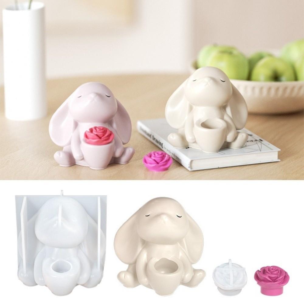 Non-Stick Easter Bunny Silicone Mold Heat Resistant 3D Rabbit Mold  Candle Making