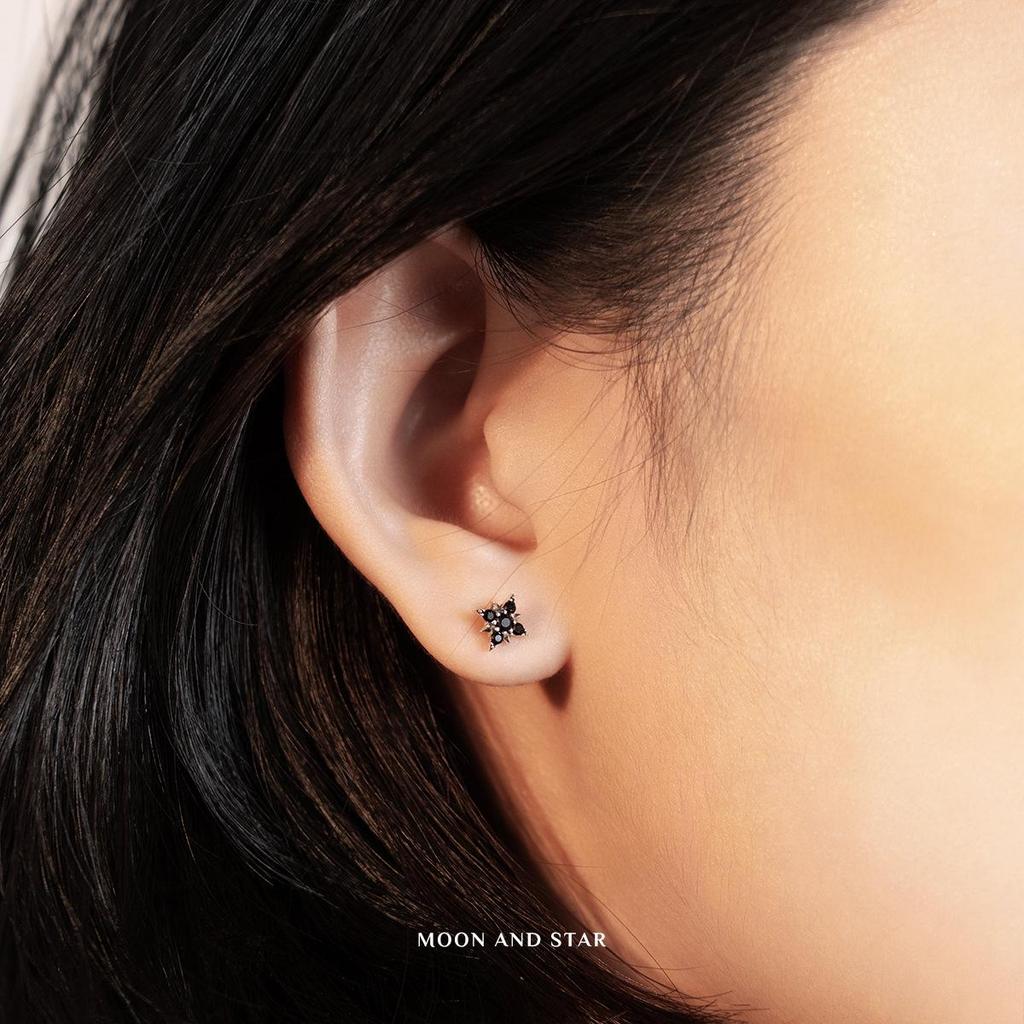 Haoyue Xingchen S925 Silver Needle Star & Moon Stud Earrings - High-End Couple Style Niche Design