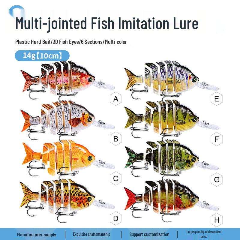 10cm Multi-jointed Bionic Plastic Lure, 14g Hard Bait for Mandarin Fish and Bass.