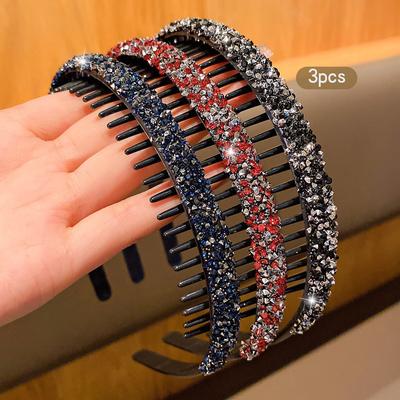 3 modische Strass-Stirnbänder mit Zähnen und rutschfesten Haarspangen, geeignet für koreanische Haaraccessoires, geeignet für d